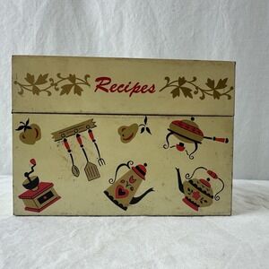 Vintage Ohio Art Co Tin Recipe Box Metal USA Made Kitchen Gadgets And Tools